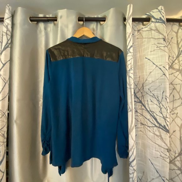 Faux Leather Teal Open Front Cardigan XL - Picture 5 of 7